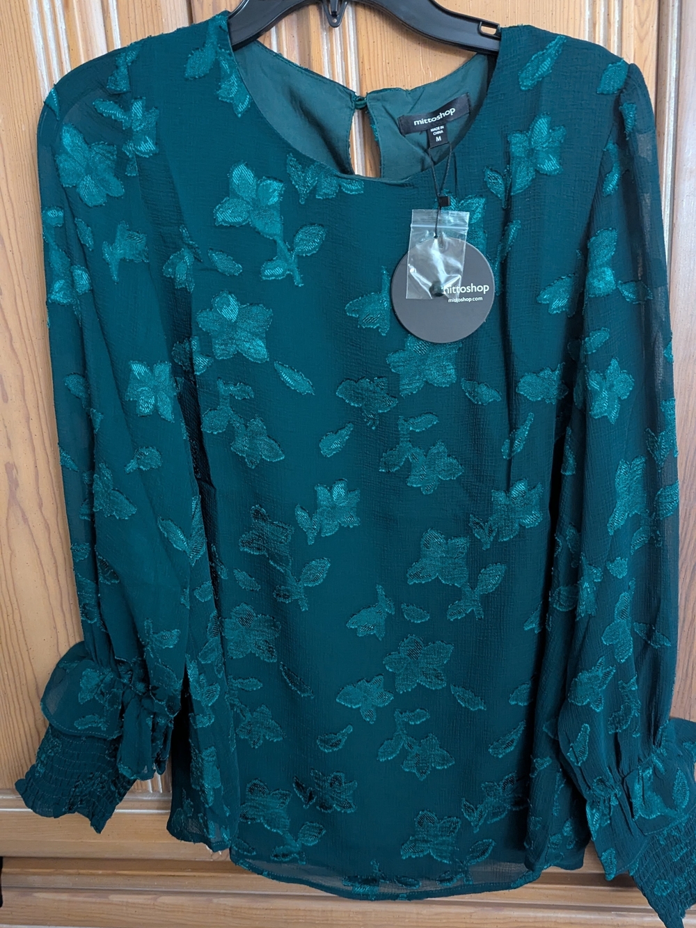 Brand New Still In The Bag Mittoshop Teal Floral Long-Sleeve Blouse - Picture 3 of 5